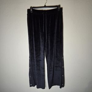 Victoria's Secret Black Velvet Wide Leg Lounge Pants Rhinestone Snap Legs Size L